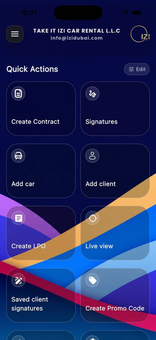 IZI Contract iOS app screen